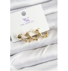 Pirinç Zİrkon Taşlı Kalp Model Gold Renk 3'lü Kadın Küpe - TJ-BKP10947