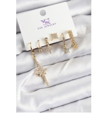 Pirinç Zİrkon Taşlı Kutup Yıldızı Model Gold Renk 3'lü Çift Kadın Küpe - TJ-BKP10951