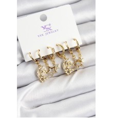 Pirinç Zİrkon Taşlı Ay ve Yıldız Model Gold Renk 3'lü Çift Kadın Küpe - TJ-BKP10953
