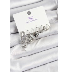 Pirinç Zİrkon Taşlı Dikdörtgen Model Gümüş Renk 3'lü Çift Kadın Küpe - TJ-BKP10954