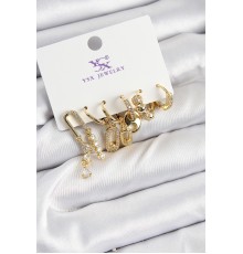 Pirinç Zİrkon Taşlı Dikdörtgen Model Gümüş Renk 3'lü Çift Kadın Küpe - TJ-BKP10955