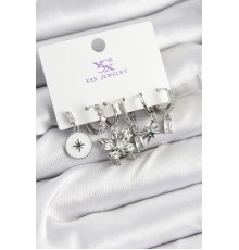 Pirinç Zİrkon Taşlı ve Yıldız Model Gümüş Renk 3'lü Çift Kadın Küpe - TJ-BKP10958