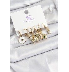 Pirinç Zİrkon Taşlı ve Yıldız Model Gold Renk 3'lü Çift Kadın Küpe - TJ-BKP10959