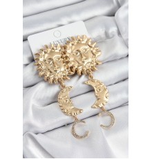 Pirinç Zirkon Taşlı Sallantılı Güneş Model Gold Renk Kadın Küpe - TJ-BKP10961