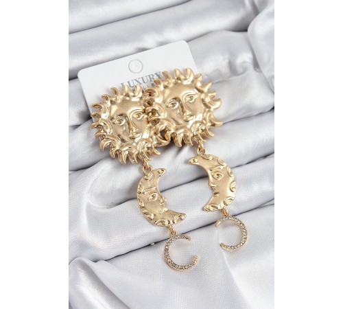 Pirinç Zirkon Taşlı Sallantılı Güneş Model Gold Renk Kadın Küpe - TJ-BKP10961