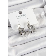 Pirinç Kıvrımlı Dikdörtgen Model Gümüş Renk Kadın Küpe - TJ-BKP10963