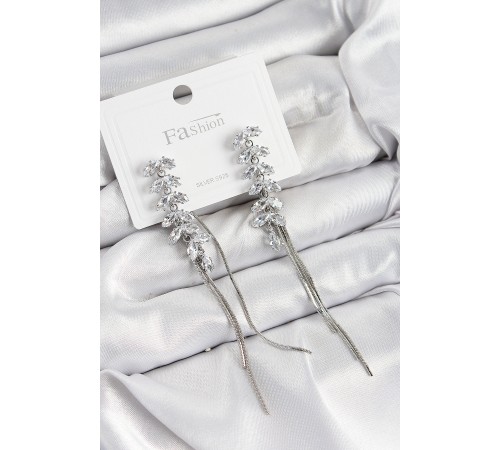 Pirinç Zirkon Taşlı Sallantılı Model Gümüş Renk 925 Ayar Gümüş Çivi Kadın Küpe - TJ-BKP10965