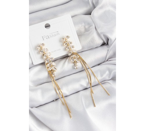 Pirinç Zirkon Taşlı Sallantılı Model Gold Renk 925 Ayar Gümüş Çivi Kadın Küpe - TJ-BKP10966