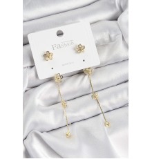 Pirinç Zirkon Taşlı Sallantılı Çiçek Model Gold Renk 925 Ayar Gümüş Çivi Kadın Küpe - TJ-BKP10968