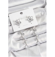 Pirinç Zirkon Taşlı Sallantılı Çiçek Model Gümüş Renk 925 Ayar Gümüş Çivi Kadın Küpe - TJ-BKP10969