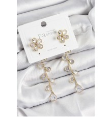 Pirinç Zirkon Taşlı Sallantılı Çiçek Model Gold Renk 925 Ayar Gümüş Çivi Kadın Küpe - TJ-BKP10970