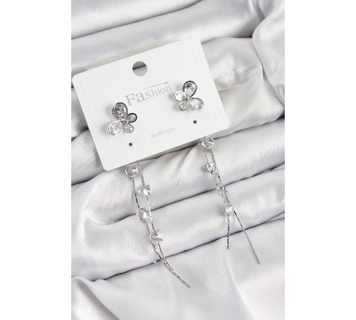 Pirinç Zirkon Taşlı Sallantılı Model Gümüş Renk 925 Ayar Gümüş Çivi Kadın Küpe - TJ-BKP10971