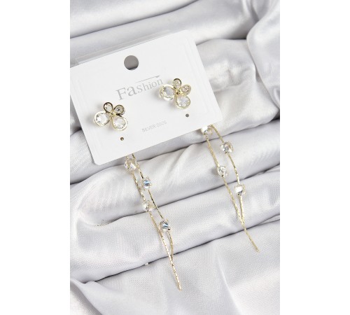 Pirinç Zirkon Taşlı Sallantılı Model Gold Renk 925 Ayar Gümüş Çivi Kadın Küpe - TJ-BKP10972