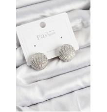 Pirinç Zirkon Taşlı İstiridye Model Gümüş Renk 925 Ayar Gümüş Çivi Kadın Küpe - TJ-BKP10973