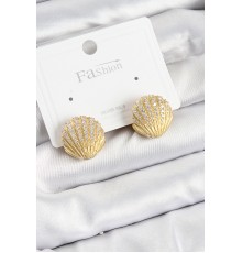 Pirinç Zirkon Taşlı İstiridye Model Gold Renk 925 Ayar Gümüş Çivi Kadın Küpe - TJ-BKP10974