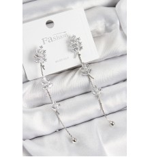 Pirinç Zirkon Taşlı Sallantılı Model Gümüş Renk 925 Ayar Gümüş Çivi Kadın Küpe - TJ-BKP10975