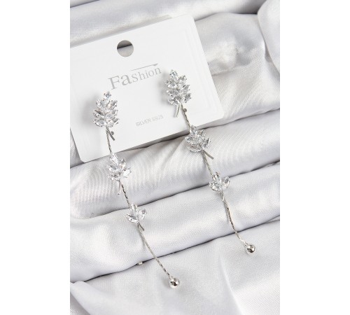 Pirinç Zirkon Taşlı Sallantılı Model Gümüş Renk 925 Ayar Gümüş Çivi Kadın Küpe - TJ-BKP10975