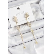 Pirinç Zirkon Taşlı Sallantılı Model Gold Renk 925 Ayar Gümüş Çivi Kadın Küpe - TJ-BKP10976