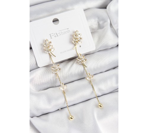 Pirinç Zirkon Taşlı Sallantılı Model Gold Renk 925 Ayar Gümüş Çivi Kadın Küpe - TJ-BKP10976