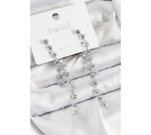 Pirinç Zirkon Taşlı Sallantılı Model Gümüş Renk 925 Ayar Gümüş Çivi Kadın Küpe - TJ-BKP10977