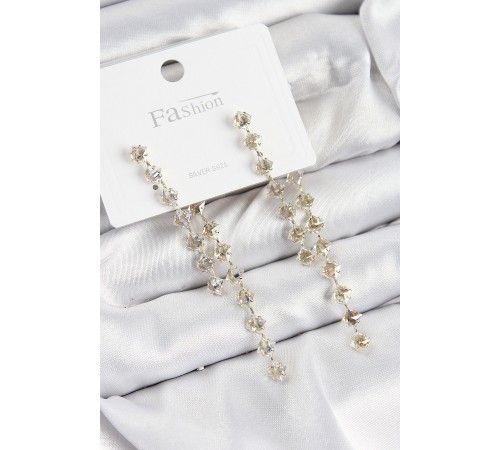 Pirinç Zirkon Taşlı Sallantılı Model Gold Renk 925 Ayar Gümüş Çivi Kadın Küpe - TJ-BKP10978