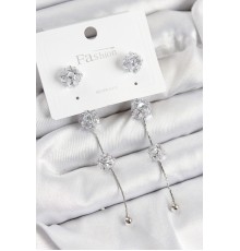 Pirinç Zirkon Taşlı Sallantılı Model Gümüş Renk 925 Ayar Gümüş Çivi Kadın Küpe - TJ-BKP10979