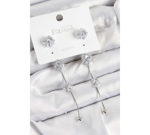 Pirinç Zirkon Taşlı Sallantılı Model Gümüş Renk 925 Ayar Gümüş Çivi Kadın Küpe - TJ-BKP10979