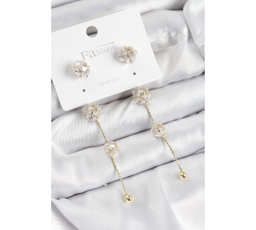 Pirinç Zirkon Taşlı Sallantılı Model Gold Renk 925 Ayar Gümüş Çivi Kadın Küpe - TJ-BKP10980