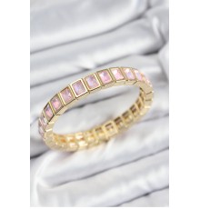 Pirinç Pembe Zirkon Taşlı Dikdörtgen Model Gold Renk Lastikli Kadın Bileklik - TJ-BB7491