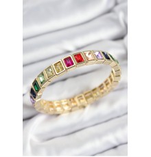 Pirinç Karışık Zirkon Taşlı Dikdörtgen Model Gold Renk Lastikli Kadın Bileklik - TJ-BB7493