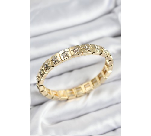 Pirinç Zirkon Taşlı Yıldız Model Gold Renk Lastikli Kadın Bileklik - TJ-BB7494