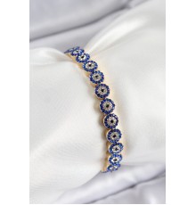 Pirinç Zirkon Taşlı Lacivert Nazar Model Gold Renk Lastikli Kadın Bileklik - TJ-BB7495
