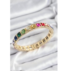 Pirinç Karışık Zirkon Taşlı Kare Model Gold Renk Lastikli Kadın Bileklik - TJ-BB7498