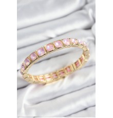 Pirinç Pembe Zirkon Taşlı Kare Model Gold Renk Lastikli Kadın Bileklik - TJ-BB7499