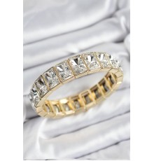 Pirinç Zirkon Taşlı Büyük Dikdörtgen Model Gold Renk Lastikli Kadın Bileklik - TJ-BB7500