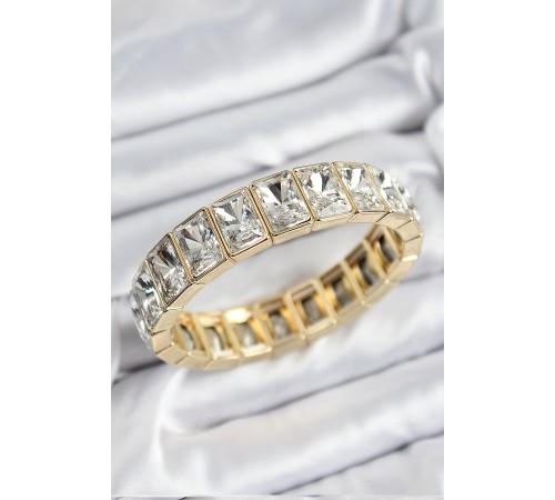 Pirinç Zirkon Taşlı Büyük Dikdörtgen Model Gold Renk Lastikli Kadın Bileklik - TJ-BB7500