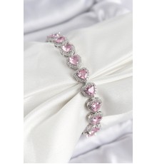 Pirinç Zirkon Taşlı Pembe Kalp Baget Model Gümüş Renk VIP Seri Kadın Bileklik - TJ-BB7501