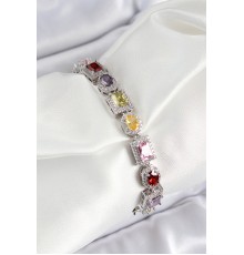 Pirinç Karışık Zirkon Taşlı Baget Model Gümüş Renk VIP Seri Kadın Bileklik - TJ-BB7503