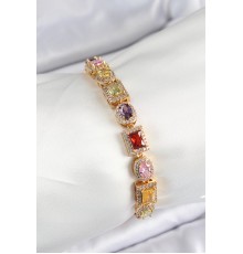 Pirinç Karışık Zirkon Taşlı Baget Model Gold Renk VIP Seri Kadın Bileklik - TJ-BB7504