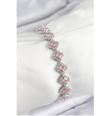 Pirinç Zirkon Taşlı Pembe Yonca Baget Model Gümüş Renk VIP Seri Kadın Bileklik - TJ-BB7505