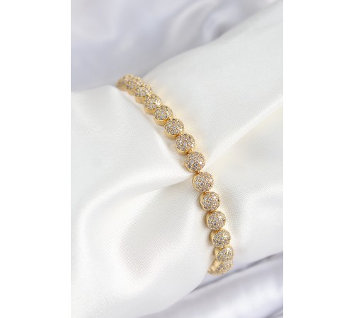 Pirinç Zirkon Taşlı Yarım Topcuk Model Gold Renk VIP Seri Kadın Bileklik - TJ-BB7508
