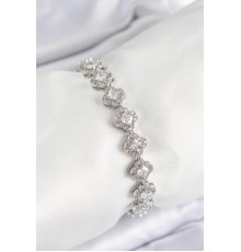 Pirinç Zirkon Taşlı Yonca Baget Model Gümüş Renk VIP Seri Kadın Bileklik - TJ-BB7509