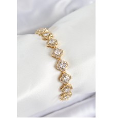 Pirinç Zirkon Taşlı Yonca Baget Model Gold Renk VIP Seri Kadın Bileklik - TJ-BB7510