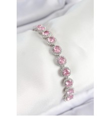 Pirinç Pembe Zirkon Taşlı Daire Baget Model Gümüş Renk VIP Seri Kadın Bileklik - TJ-BB7511