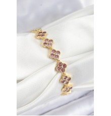 Pirinç Pembe Zirkon Taşlı Yonca Model Gold Renk VIP Seri Kadın Bileklik - TJ-BB7515
