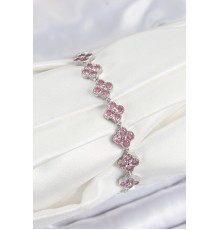 Pirinç Pembe Zirkon Taşlı Yonca Model Gümüş Renk VIP Seri Kadın Bileklik - TJ-BB7516