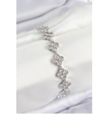 Pirinç Zirkon Taşlı Yonca Model Gümüş Renk VIP Seri Kadın Bileklik - TJ-BB7519