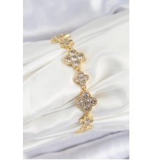 Pirinç Zirkon Taşlı Yonca Model Gold Renk VIP Seri Kadın Bileklik - TJ-BB7520