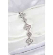 Pirinç Zirkon Taşlı Yonca Model Gümüş Renk VIP Seri Kadın Bileklik - TJ-BB7521