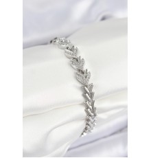 Pirinç Zirkon Taşlı Sıralı Ok Model Gümüş Renk Kadın Bileklik - TJ-BB7526